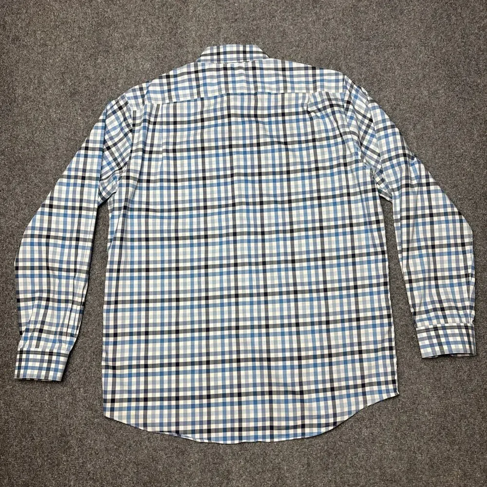 LL Bean Shirt Mens Medium Traditional Fit Blue Check Wrinkle-Free Kennebunk - Picture 3 of 5